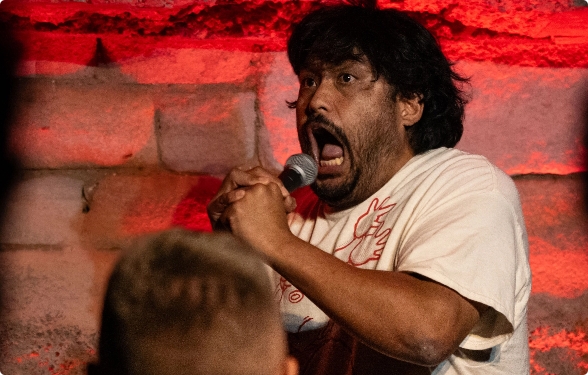 Comedian performing